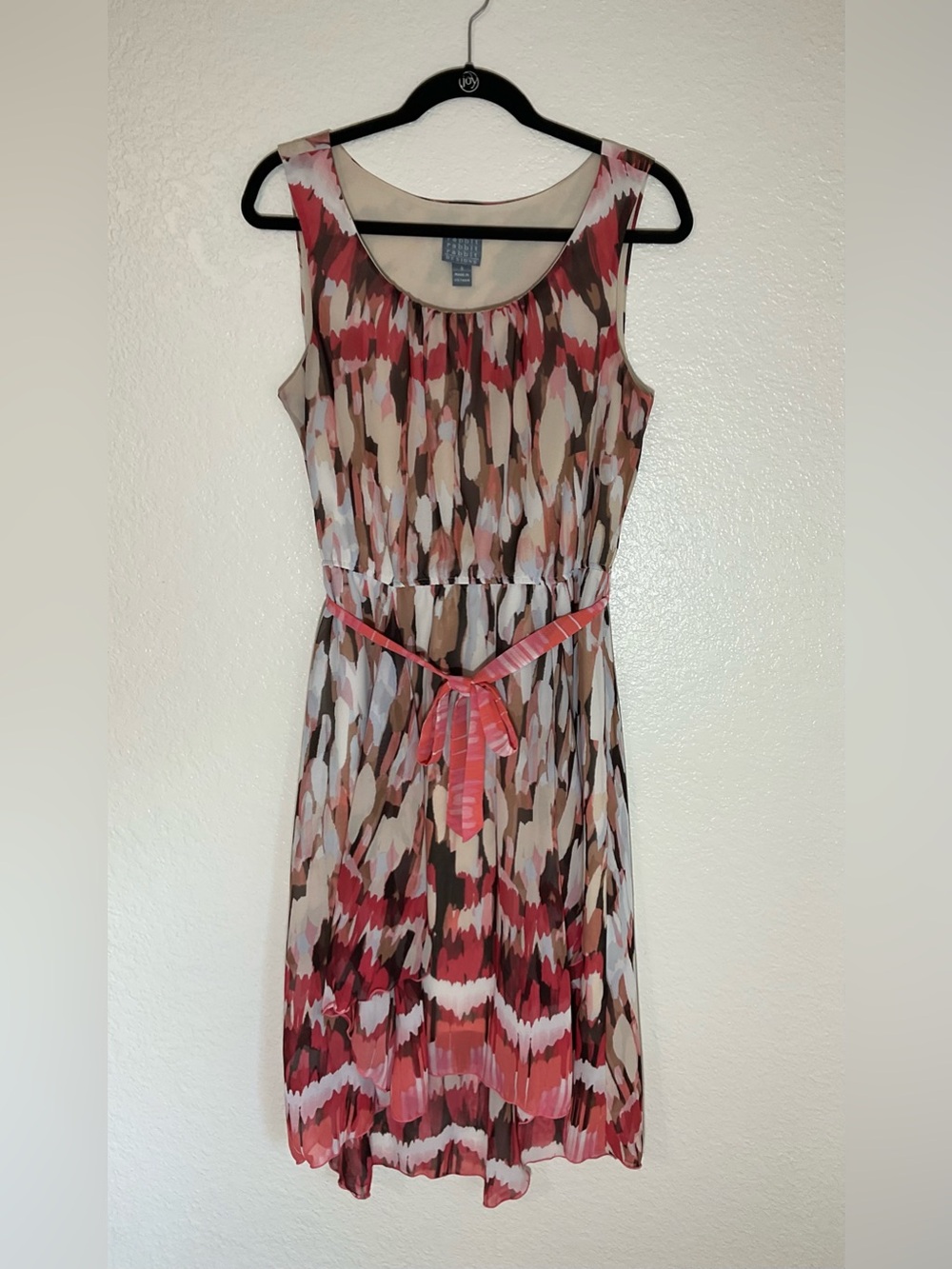 Rabbit Rabbit Designs Sleeveless Chiffon Dress Pink Brown Belt Size 8